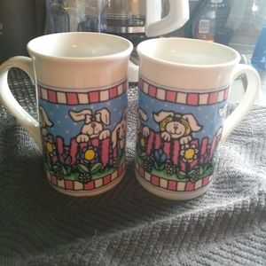 Set(2) Royal Norfolk 12oz Easter coffee/tea Mug Bunny Rabbit Garden. Brand New.